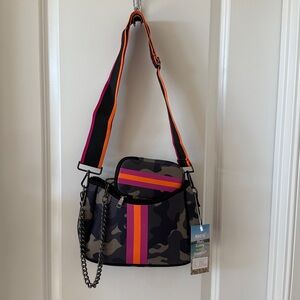 Neoprene Camouflage Crossbody/Shoulder Bag with Pink Stripe NWT